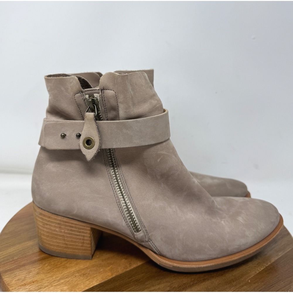 Paul Green Womens Taupe Nubuck Leather Ankle Boots Wrap Strap Side Zip Size 6